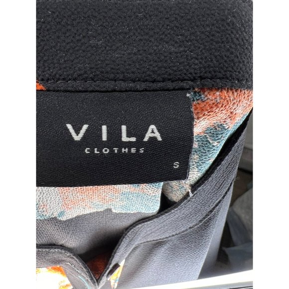 Kimono by Villa dress shirt button front size small black with peach and green f - Picture 6 of 10